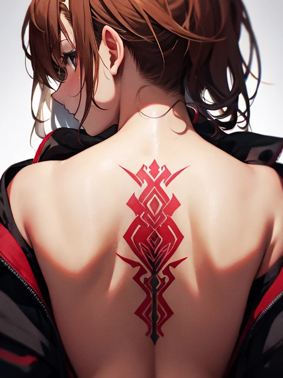 Misaka Mikoto、Back tattoo, look back, UHD, retina, masterpiece, ccurate, anatomically correct, textured skin, super detail, high details, high quality, best quality, highres, 4K