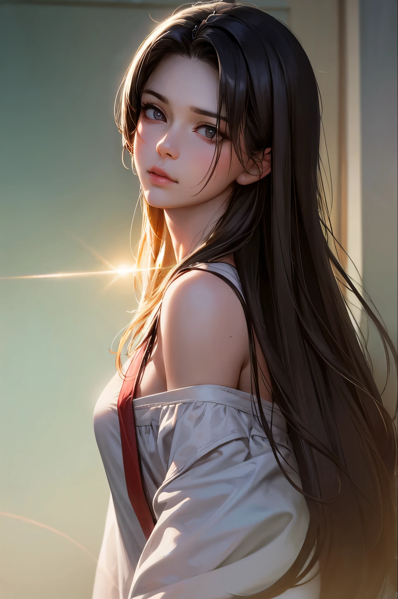 (RAW Photos, highest quality), (Realistic, Photo Realistic: 1.3), highest quality, Very detailed, masterpiece, Hyper Detail, figure, 1 girl, Painted on the forehead, upper_body, Dynamic Angle, World masterpiece Theater, Messy_length_hair, highest quality, Very detailed CG 統合 8k 壁紙, ink, wonderful, Cinema Lighting, lens_Flare,Dunhuang_style