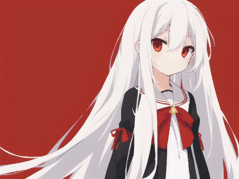 Pixel style is obvious,girl,Long hair,White hair,Red eyes,Quiet,Dot plot,avatar,Red ribbon,difference