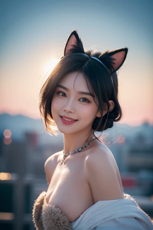 black hair, hair bobbles, wince, longeyelashes, solid circle eyes, fake animal ears, light smile, ear blush, fang, ccurate, Surrealism, drop shadow, anaglyph, stereogram, tachi-e, pov, atmospheric perspective, high detail, cinematic lighting, character chart, letterboxed, 8k, super detail, best quality, 8k, 8k, super detail, super detail, super detail, highres, award winning