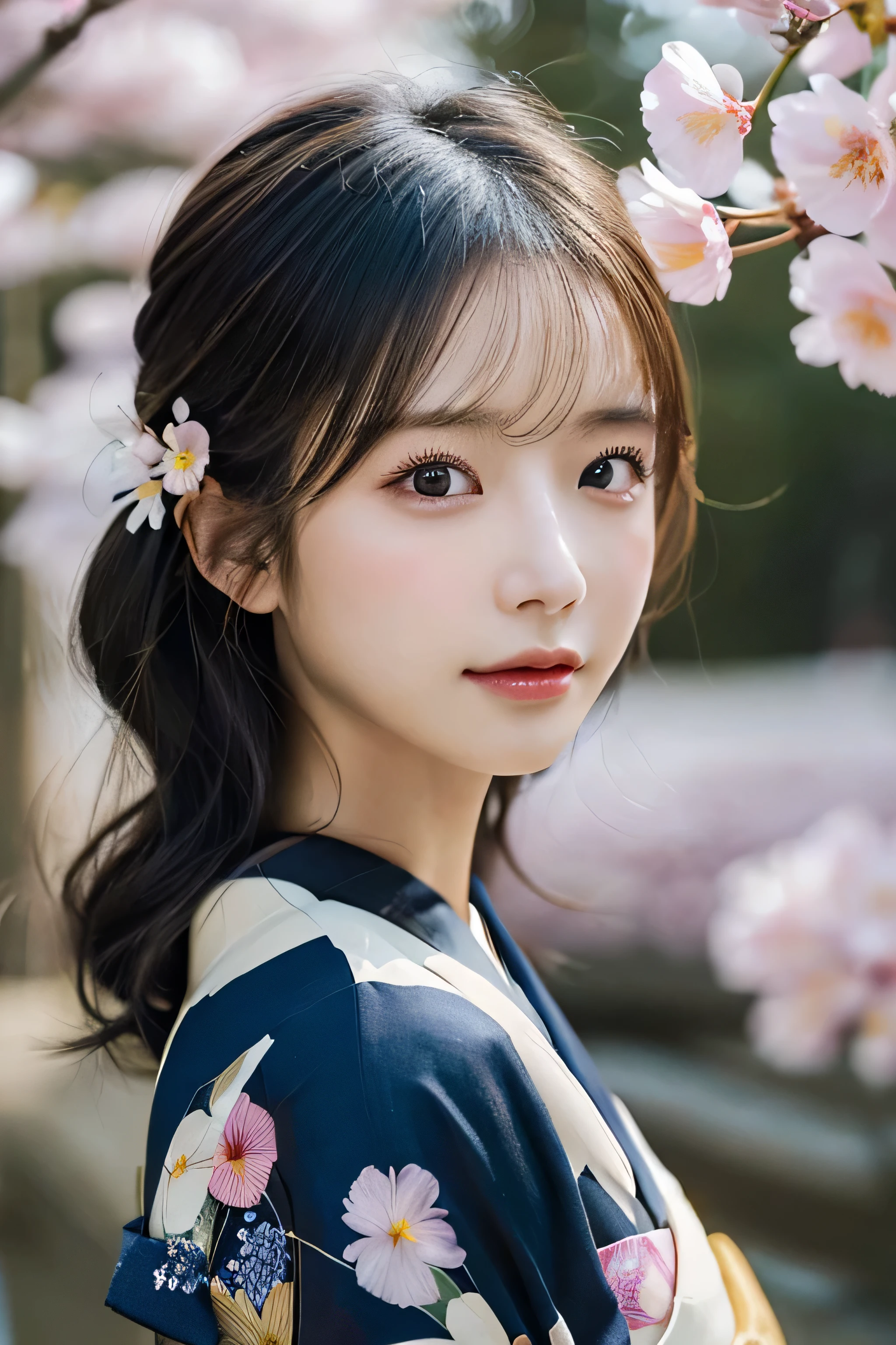 (Kimono)、Random Shots、、、randome pose、(Petals flutter:1.3)、(Wind:1.3)、(top-quality,​masterpiece:1.3,超A high resolution,),(ultra-detailliert,Caustics),(Photorealsitic:1.4,RAW shooting,)Ultra-realistic capture,A highly detailed,high-definition16Kfor human skin、 Skin texture is natural、、The skin looks healthy with an even tone、 Use natural light and color,One Woman,japanes,,kawaii,A dark-haired,Middle hair,(depth of fields、chromatic abberation、、Wide range of lighting、Natural Shading、)、