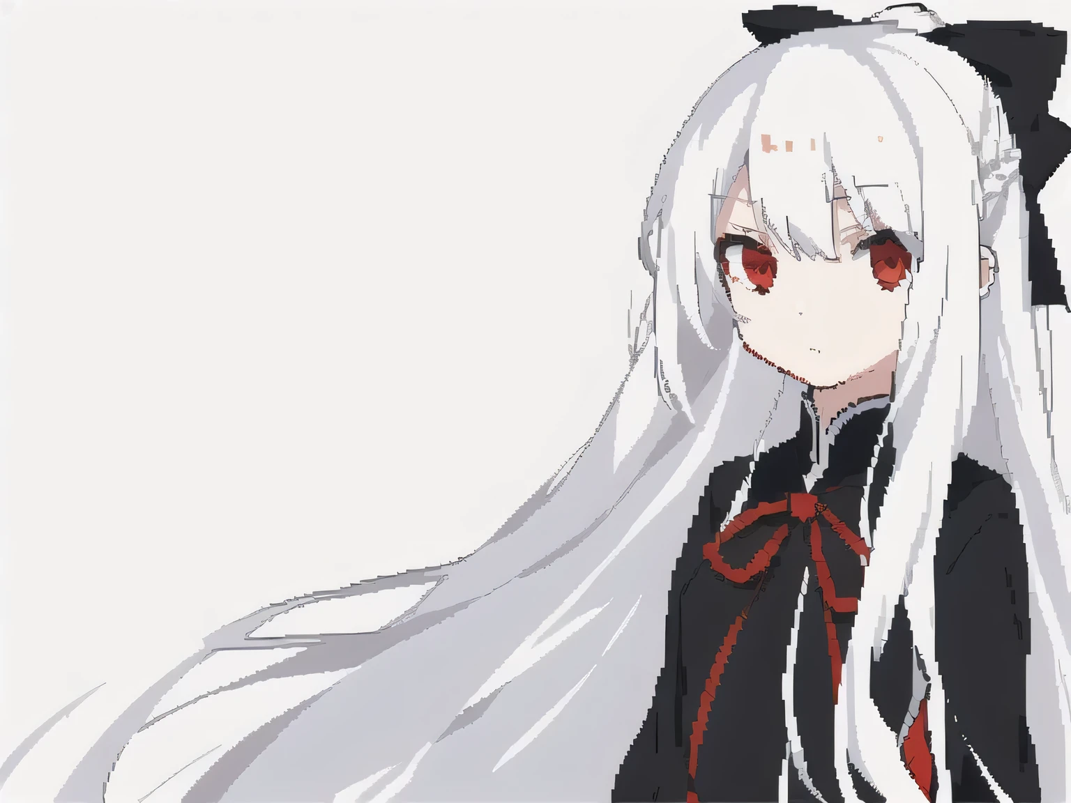 Pixel style is obvious，girl，Long hair，White hair，Red eyes，Quiet，Dot plot，avatar，Red ribbon，difference，Big avatar