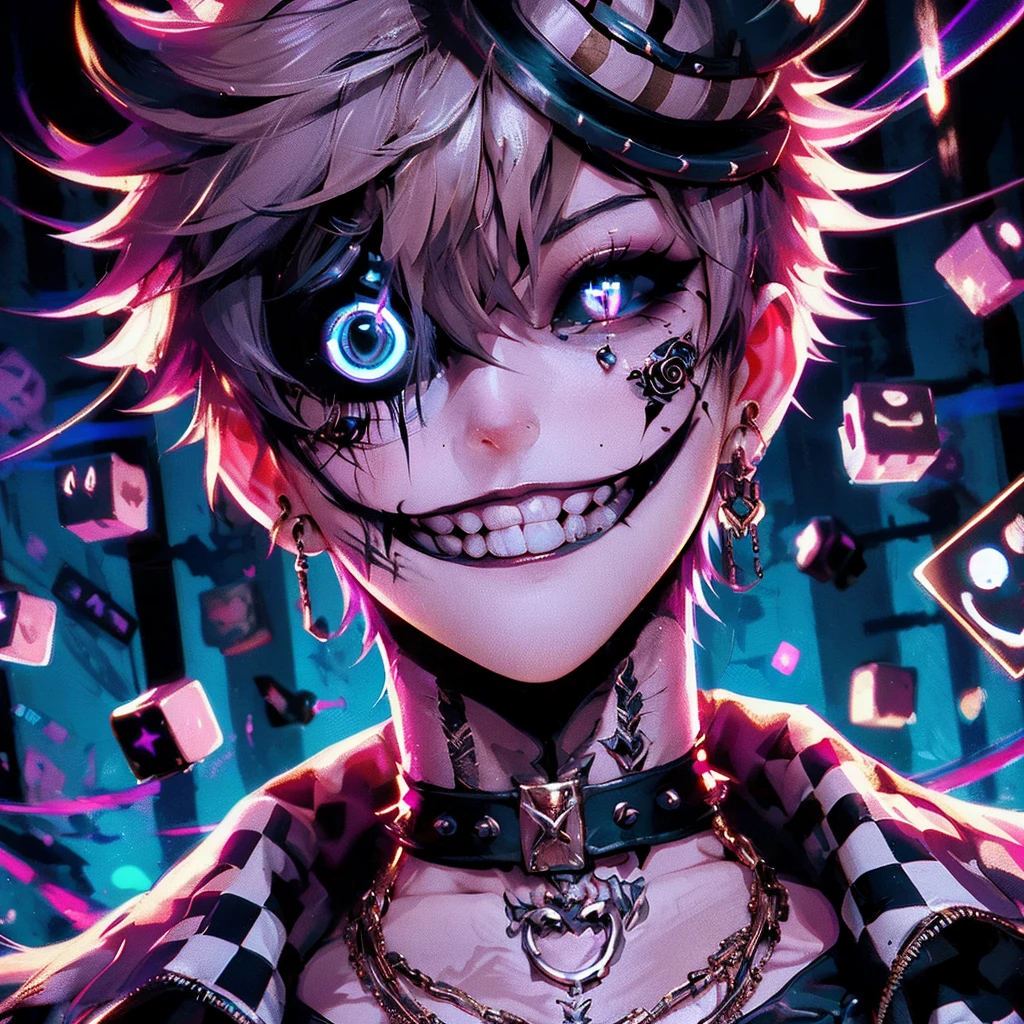 a close up of a person with an evil look on their face, octane trending on cgsociety, goth girl, very stylized character design, instagram art, sticker art, character is covered in liquid, realistic proportions sfw, unique hair designs, dynamic pose realistic, gold and black color scheme, animated movie shot, ui card, krenzcushart