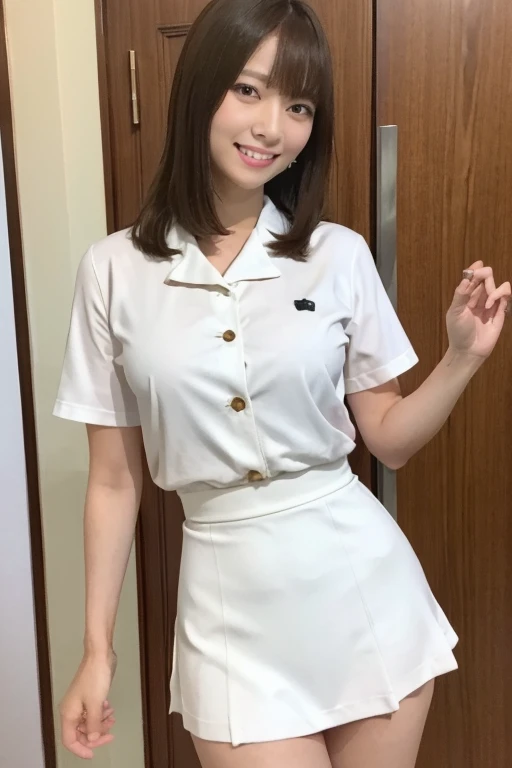 Gravure idol pose Hotel uniform White clothes high resolution Not too small bust Black Mini Skirt Skirts should be shortened