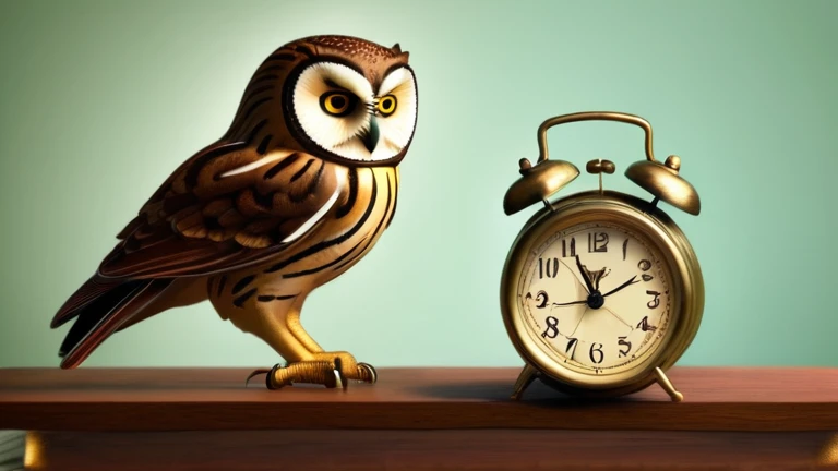 Antique alarm clock and owl