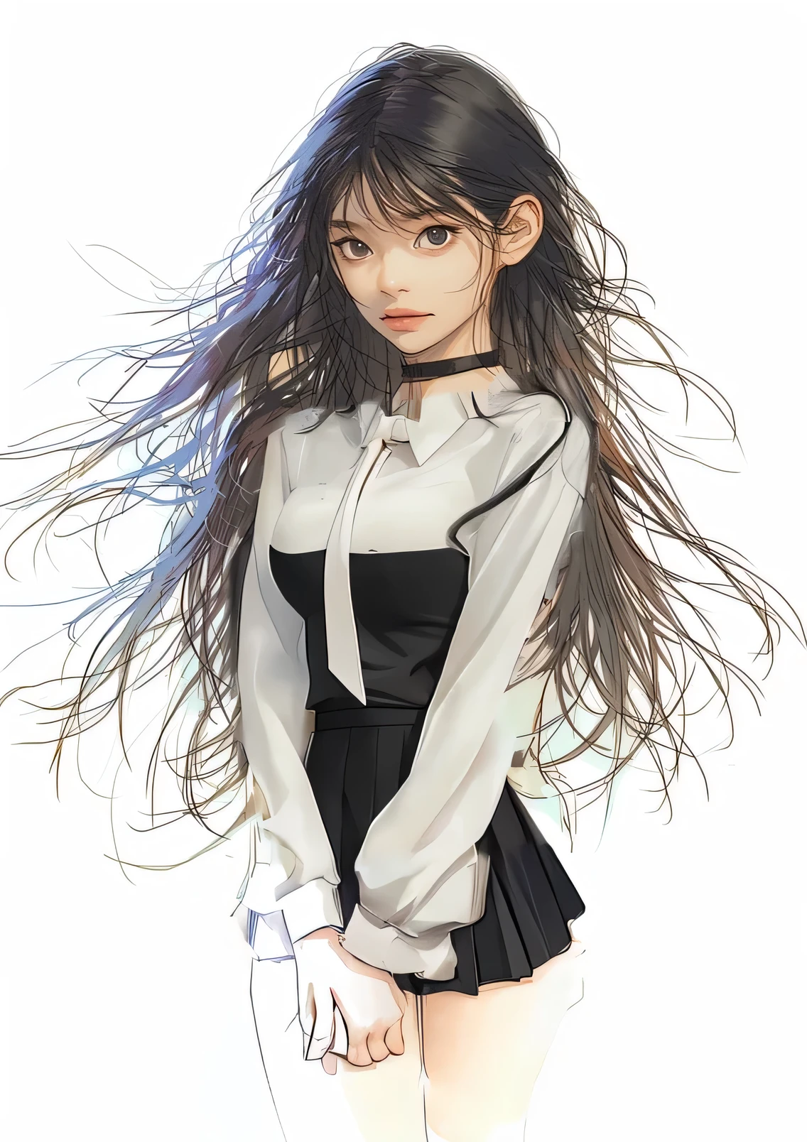 anime,Wearing a long black skirt,