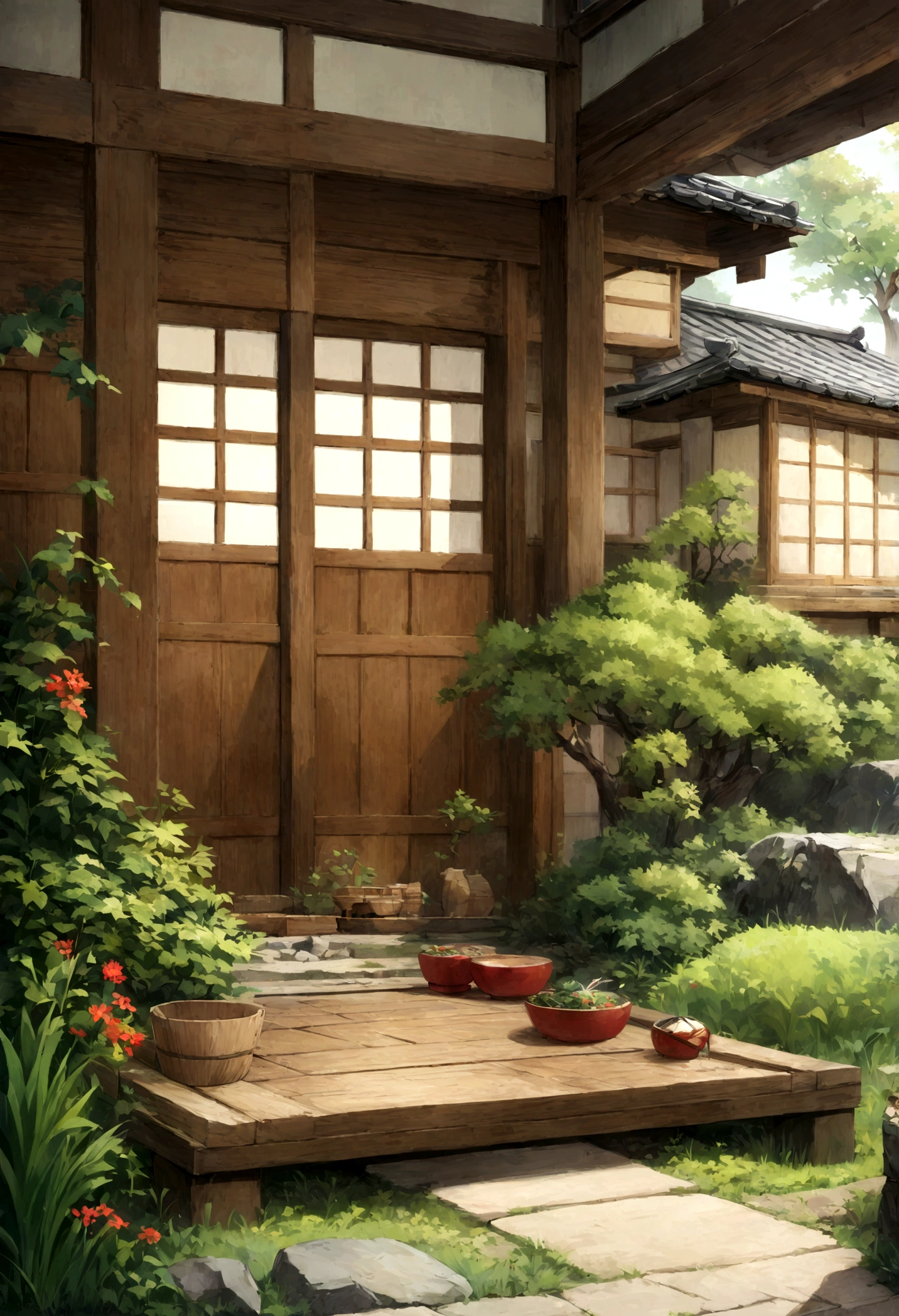 Excellent image quality, Environmental Design, A style similar to Japanese anime, Learn about a realistic learning environment, Traditional Japanese House, Drama scene, anime elements.