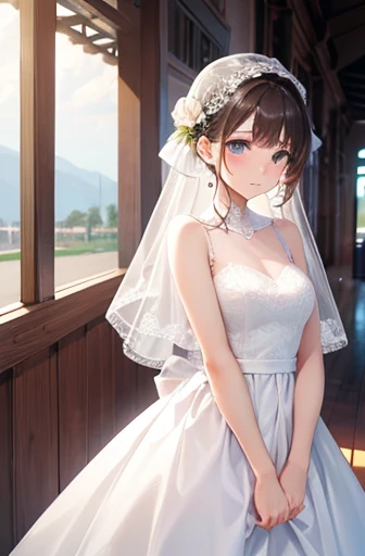 Second meeting,{masterpiece},{high quality},{Perfect Face}MECA Girlfriend,cute,Wedding dress,restaurant,I&#39;m staring at you,Wine in the right hand,{Perfect hands}