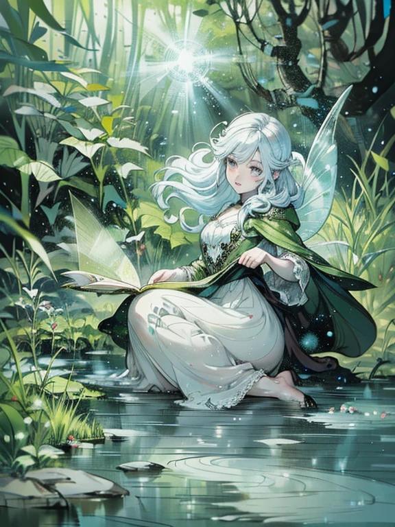 monochrome fantasy style illustrations/ fairy gnome, fairy forest, Jean Baptiste Monge style, beautiful, realistic, filigree, light particles, fantasy, botanical, artistic-eklerika, oktane, lumen, reality of the Russian language