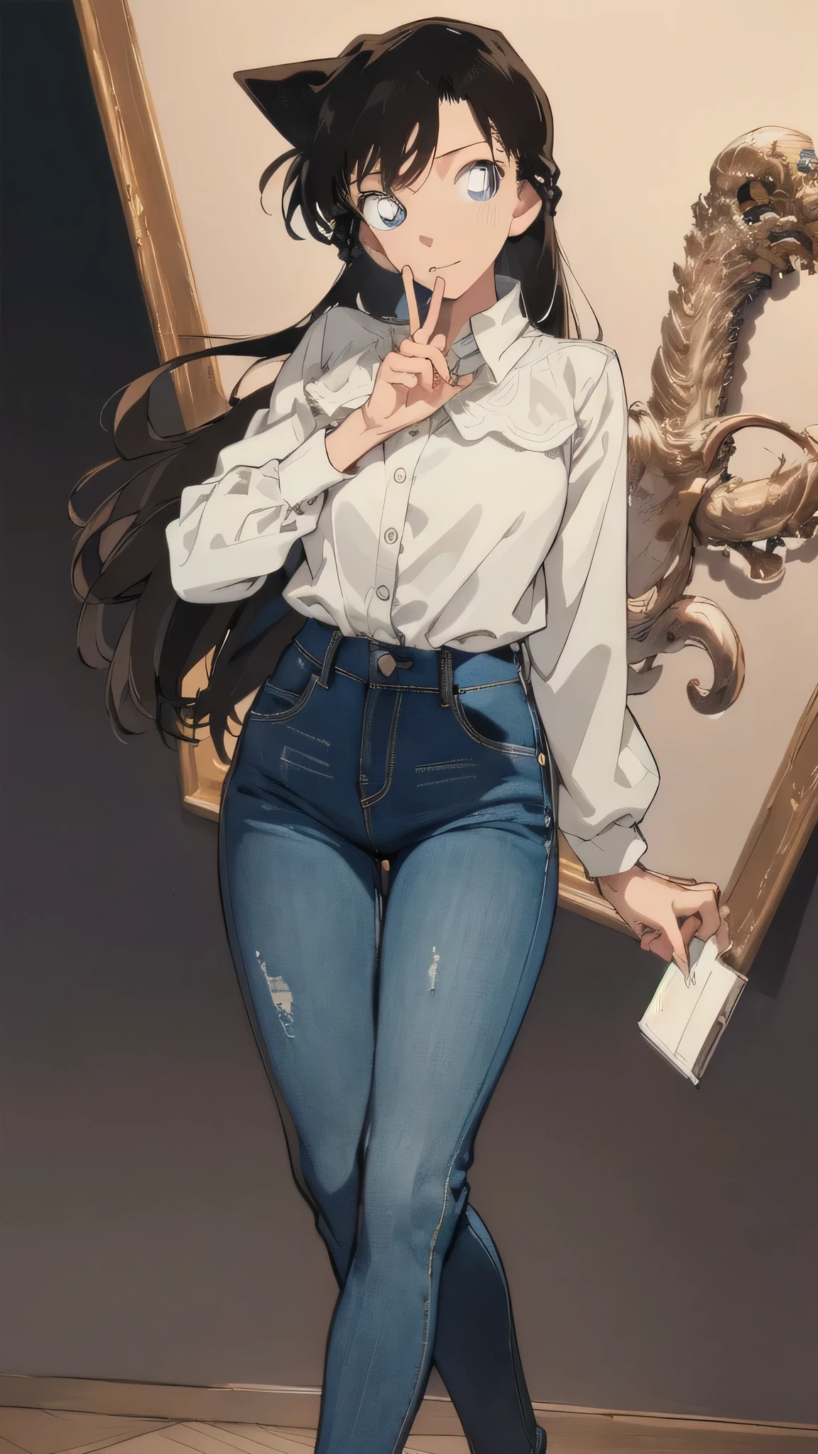 Fine grain, Perfect functionality, (Masterpiece, highest quality, good quality:1.4), Masterpiece, Intricate details,denim pants,white shirt, ,
break masterpiece ,8k unity wallpaper,anime key visual,highest quality, High resolution, (shape:0.8),anime coloring,highly detailed face, detailed eyes,growing eyes,shiny skin,fine skin,white skin,dense skin,detailed hair,highly detailed legs,perfect lighting, Detailed CG, (perfect hands, perfect anatomy),High resolution,(Detailed wear ),slender limbs, delicate curves, dainty hands,figure:0.8,