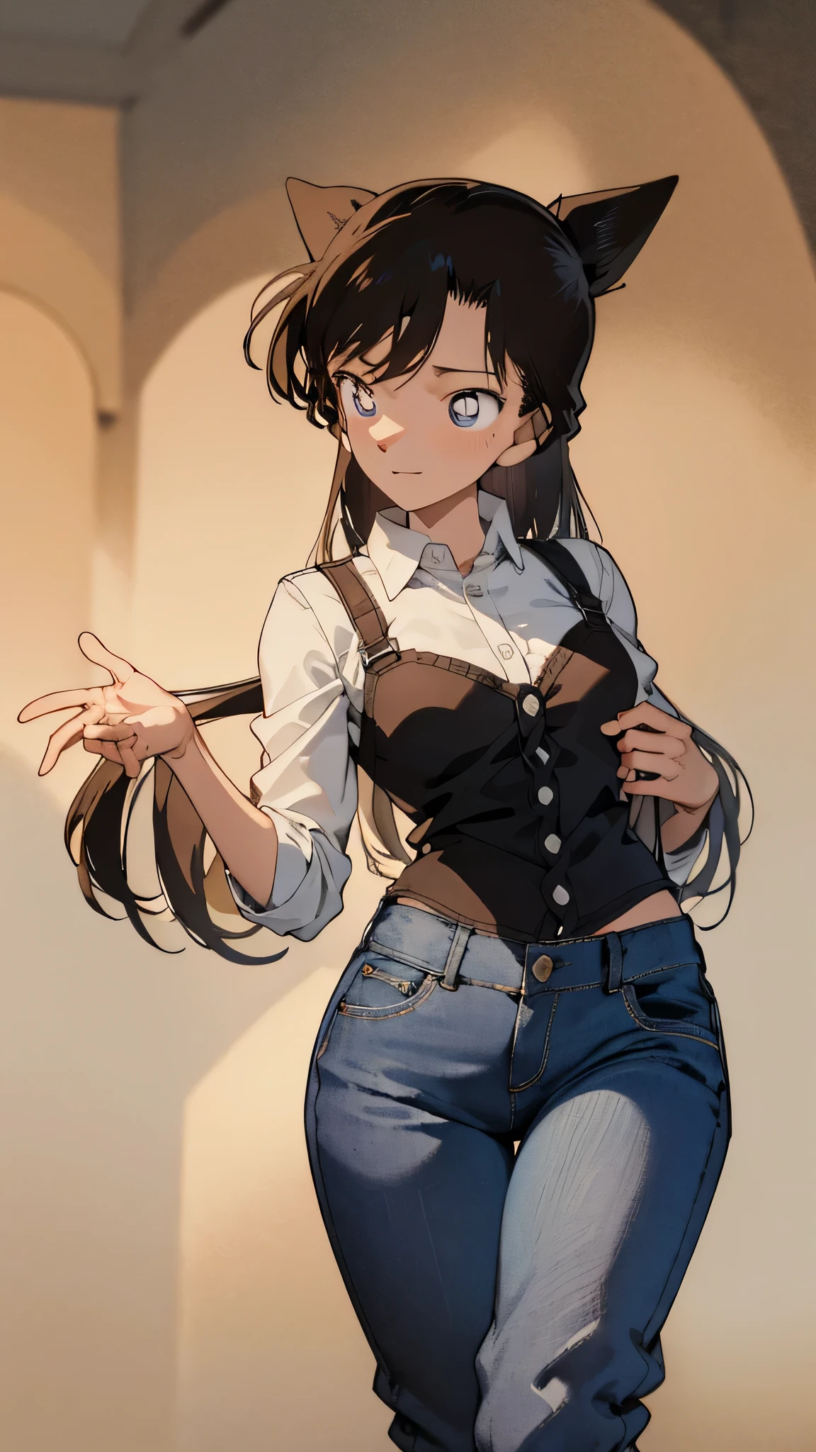 Fine grain, Perfect functionality, (Masterpiece, highest quality, good quality:1.4), Masterpiece, Intricate details,denim pants,white shirt, ,
break masterpiece ,8k unity wallpaper,anime key visual,highest quality, High resolution, (shape:0.8),anime coloring,highly detailed face, detailed eyes,growing eyes,shiny skin,fine skin,white skin,dense skin,detailed hair,highly detailed legs,perfect lighting, Detailed CG, (perfect hands, perfect anatomy),High resolution,(Detailed wear ),slender limbs, delicate curves, dainty hands,figure:0.8,