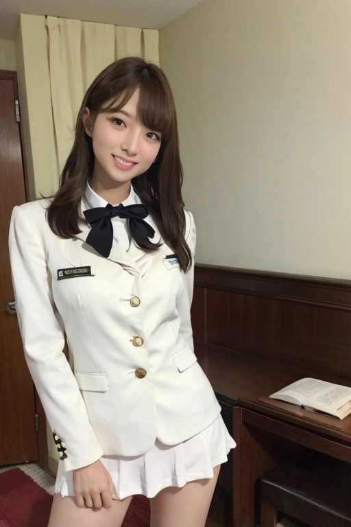 Gravure idol pose Hotel uniform White clothes high resolution Not too small bust Black Mini Skirt Skirts should be shortened