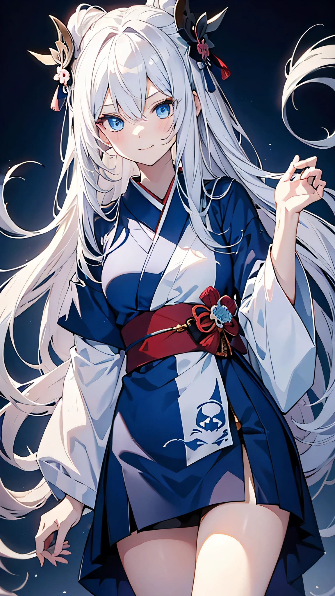 Masterpiece Top Quality Detailed Anime Style
Young Female Character: 1.3
Long White Hair: 1.3
Blue Eyes: 1.3
Traditional Kimono: 1.2
Skull Engulfment: 1.4
Candlelight Illumination: 1.3
Cute Smile: 1.2
Dark and Eerie Ambiance: 1.4
Elegance and Horror Combined: 1.5
High-Resolution Image: 1.5
Anime-style Aesthetic: 1.5