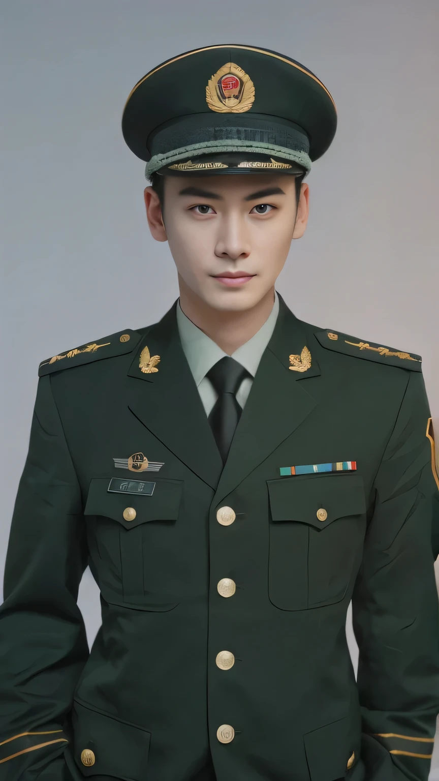 arafed man in a Uniform posing for a picture, wearing Uniform, wearing a Uniform, Uniform, military uniform, in Uniform, uniform, cai xukun, Embroidered uniform guard, Wearing military uniform, yanjun chengt, Wearing full uniform, officer uniform, Unified background, Wearing a general\of