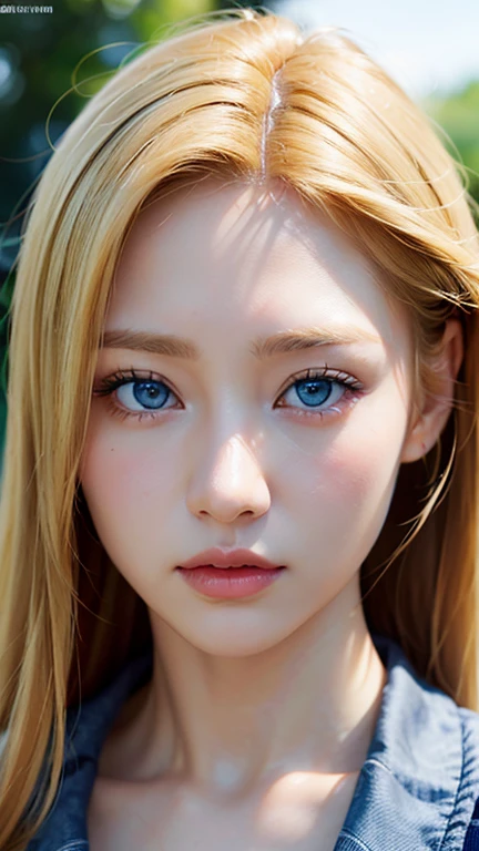 high resolution、Very beautiful woman、（Dasha Taran）、Thoughtful expression、Clear photos、Realistic photos、Blonde Hair、Blue Eyes