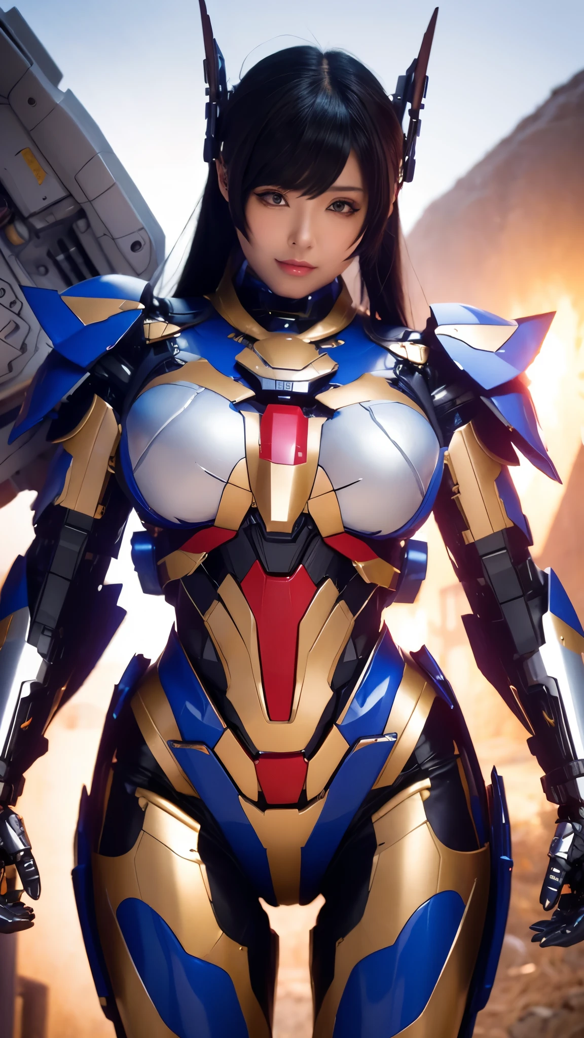 Textured skin, Super Detail, high details, High quality, Best Quality, hight resolution, 1080p, hard disk, Beautiful,(Super Heroine),Oppai Missile,beautiful cyborg woman,Mecha Cyborg Girl,Battle Mode,Girl with a Mecha Body,She wears a battle cyborg mech with a weapon,Fulll body Shot