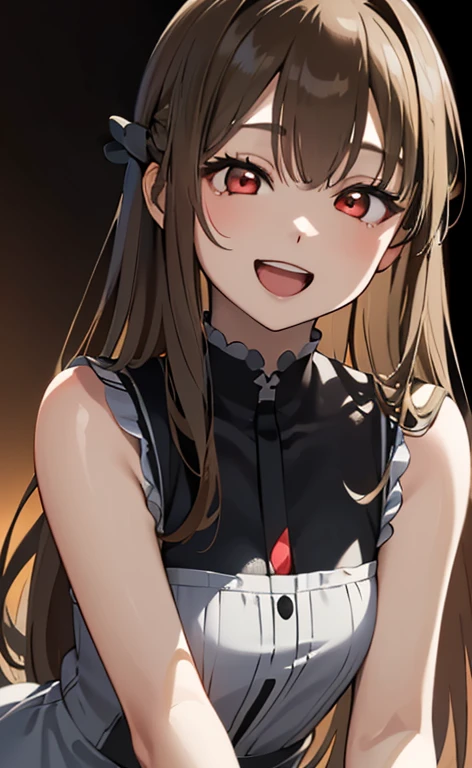 (Photorealistic:1.4)、(asuna,20-year-old:1.5),(masterpiece、lens flare:1.5、spot light:1.2、Exquisite beautiful eye:1.5,portlate),(kind eyes、tareme:1.2),(leaning forward:1.3)
、Cute Face、 3D Face、(light brown hair:1.5)、(straight hair),.(long sidelock:1.3),(blunt bangs:1.3),(1 woman)、(Red eyes:1.2)、(upper body:1.5)、(Open mouth happy smile:1.5)、(head tilt) ,(Cute face:1.2),(flat chest),(half closed eyes:1.5),kind face,(white red gothic lolita neck holder dress),(black background:1.5)、(glowing eyes:1.3)、()、 Neat and clean、Adorable、Demure,Slim Body(),Shiny Hair、()、Nijisketch,Manga,beautifuljapanesewoman