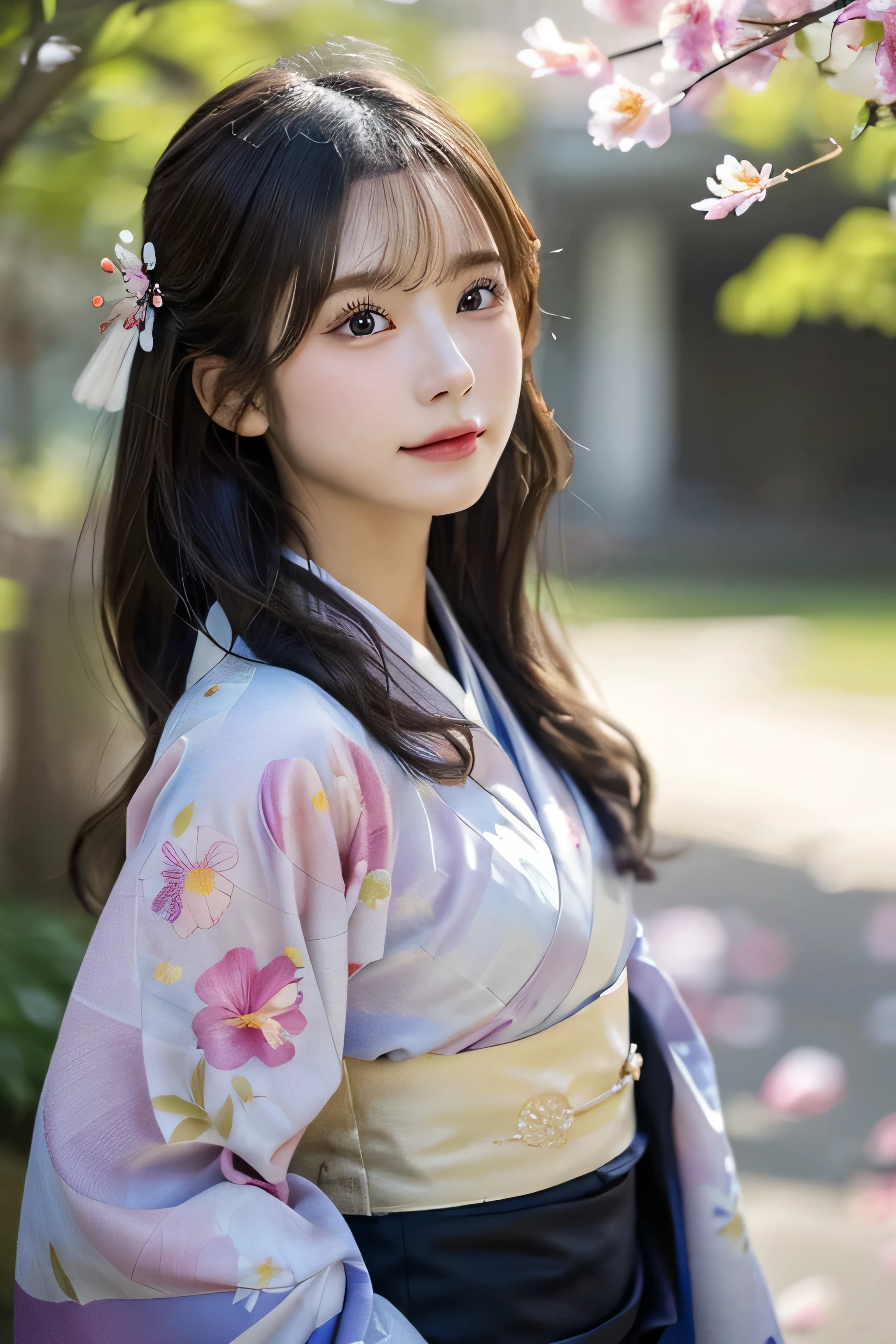 (Kimono)、Random Shots、、、randome pose、(Petals flutter:1.3)、(Wind:1.3)、(top-quality,masterpiece:1.3,超A high resolution,),(ultra-detailliert,Caustics),(Photorealsitic:1.4,RAW shooting,)Ultra-realistic capture,A highly detailed,high-definition16Kfor human skin、 Skin texture is natural、、The skin looks healthy with an even tone、 Use natural light and color,One Woman,japanes,,kawaii,A dark-haired,Middle hair,(depth of fields、chromatic abberation、、Wide range of lighting、Natural Shading、)、