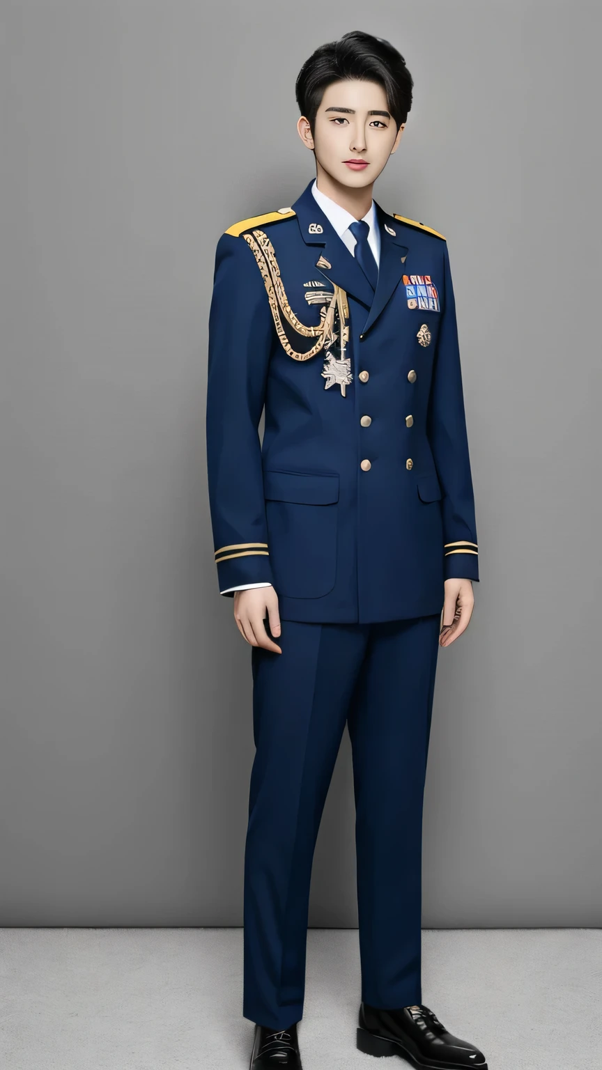 arafed man in a Uniform posing for a picture, wearing Uniform, wearing a Uniform, Uniform, military uniform, in Uniform, uniform, cai xukun, Embroidered uniform guard, Wearing military uniform, yanjun chengt, Wearing full uniform, officer uniform, Unified background, Wearing a general\of