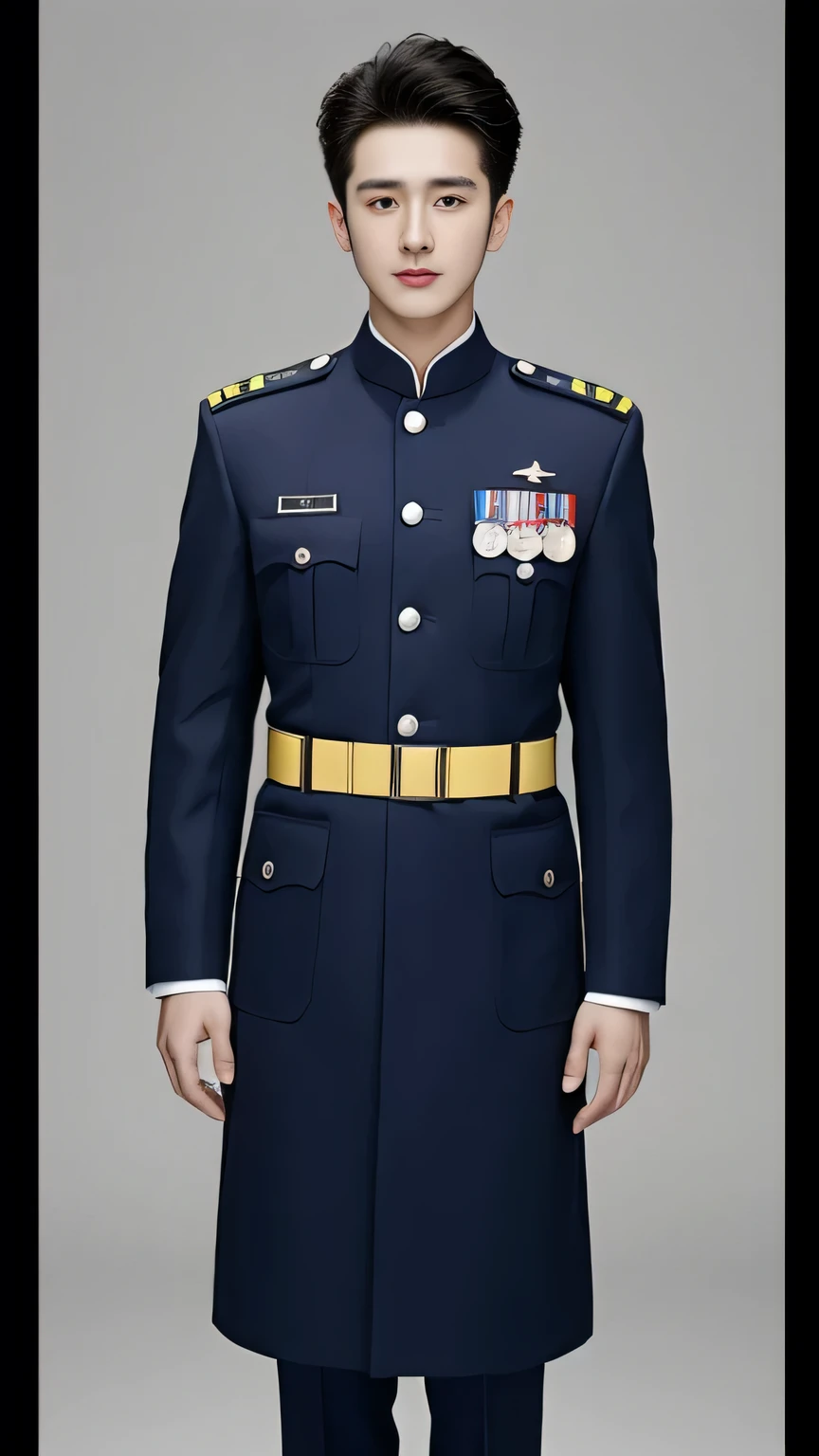 arafed man in a Uniform posing for a picture, wearing Uniform, wearing a Uniform, Uniform, military uniform, in Uniform, uniform, cai xukun, Embroidered uniform guard, Wearing military uniform, yanjun chengt, Wearing full uniform, officer uniform, Unified background, Wearing a general\of