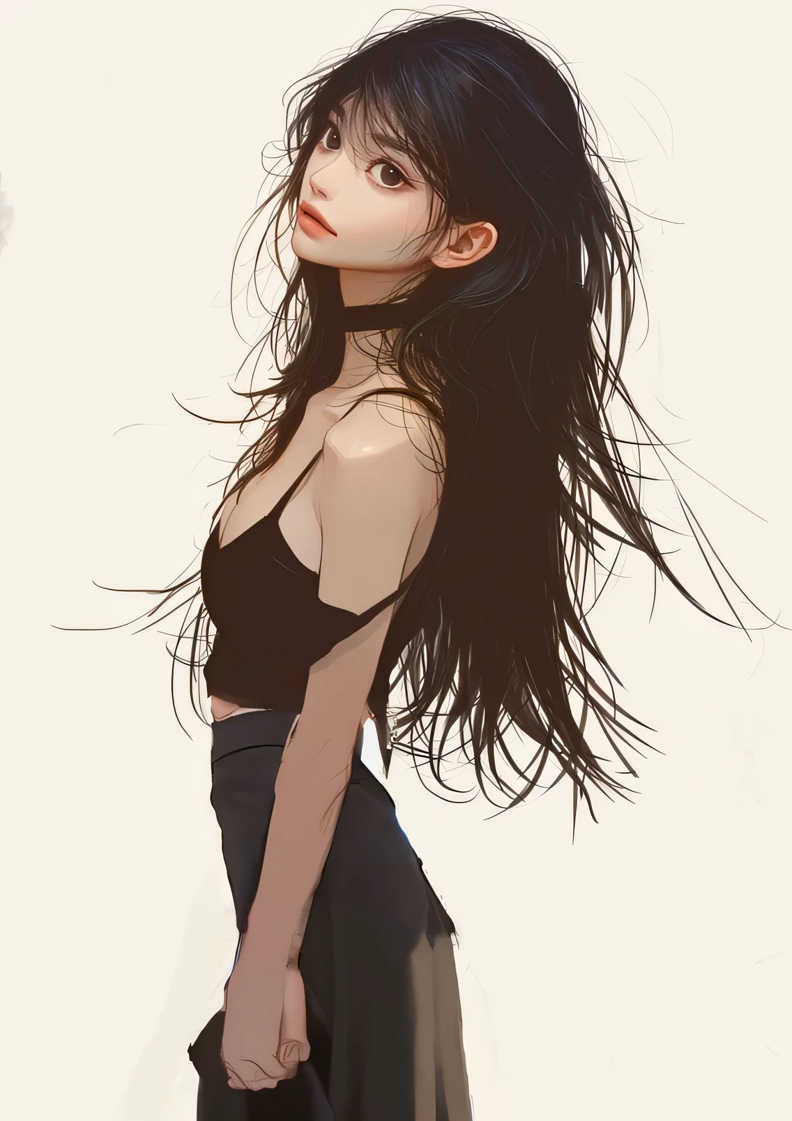anime,Black long skirt,simple