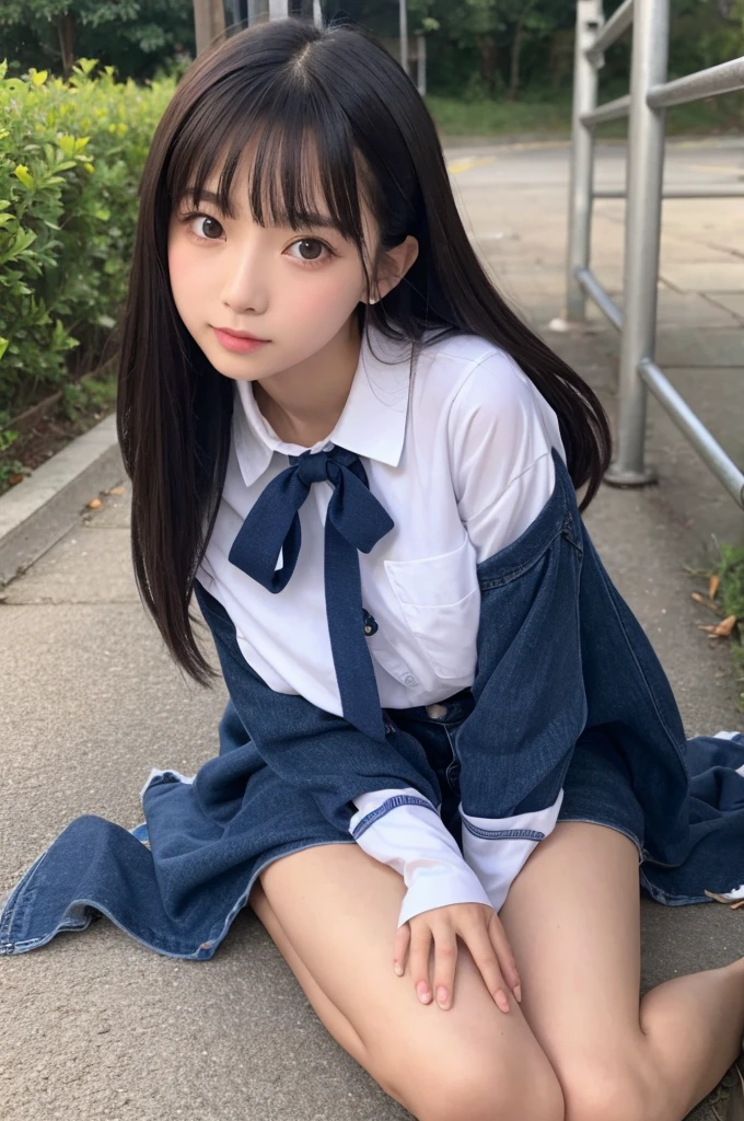 Beauty Confused eyes Menhera ribbon lure Sitting on the ground(Spread your legs、Spread your knees wide apart、A sneak peek)
