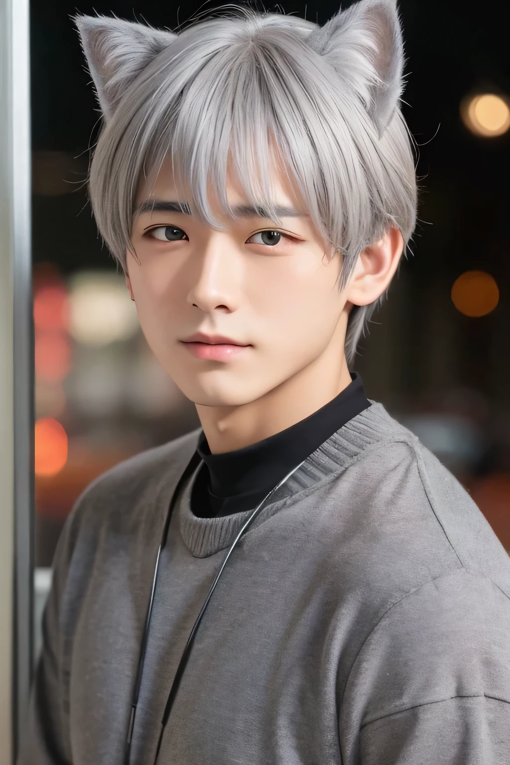 cute,Cat ear,male,Grey Hair
