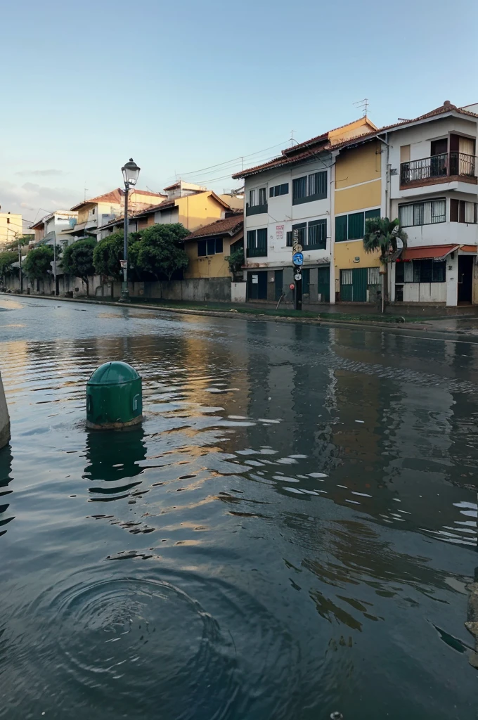 Corpos empilhados na rua boiando na agua da cidade a cidade inundada de agua