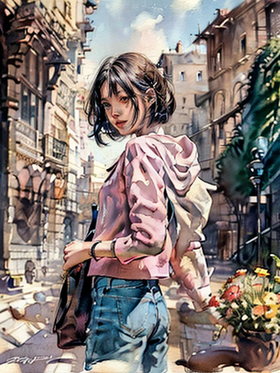 watercolor with detailed drawing, professional realistic drawing, pink peonies, aesthetically pleasing, beautiful, realistic, high resolution, high detail, 4k