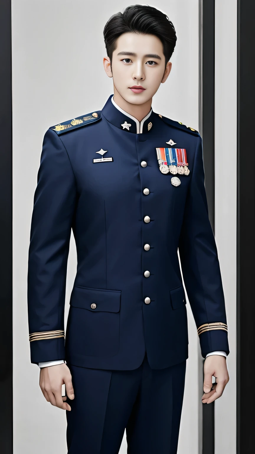 arafed man in a Uniform posing for a picture, wearing Uniform, wearing a Uniform, Uniform, military uniform, in Uniform, uniform, cai xukun, Embroidered uniform guard, Wearing military uniform, yanjun chengt, Wearing full uniform, officer uniform, Unified background, Wearing a general\of
