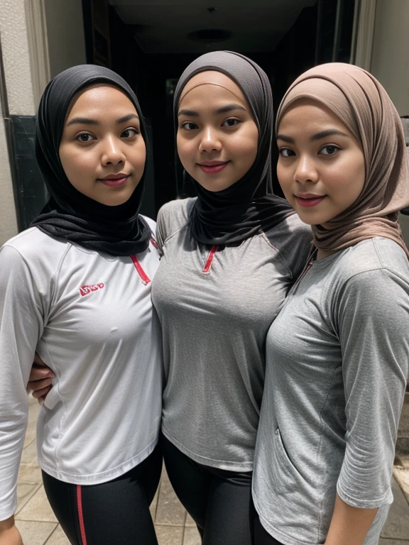 
(3girls:1.2), (upper body photo),“Three malay Muslim women, each 165cm tall, standing side by side in an empty alley. The woman wearing the white hijab is 60 years old and has a curvy, full-figured body shape. The 35-year-old woman in the middle also has a curvy, voluptuous build. The 34-year-old woman on the right has a similarly curvy, hourglass body type. They are all wearing long-sleeved sports outfits and long leggings.”

detailed eyes and face, beautiful detailed nose, beautiful detailed thigh, beautiful detailed eyes,
voluptous, complete good curvie body

high detail, depth of field, cinematic lighting, film grain, UHD, retina, masterpiece, ccurate, anatomically correct, textured skin, super detail, high details, high quality, award winning, best quality, highres, HD, 8k, 1080P
