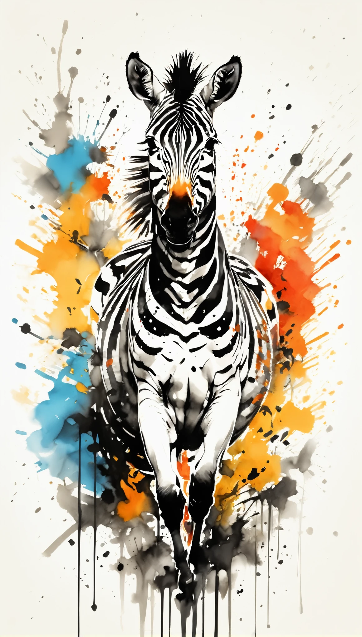 Vector Art, Color illustration with zebra, In the center, Vibrant colors,Graffiti Art,ink splatter,Wild and unrestrained,rich and colorful,visual impact,Modern aesthetic super detailed,