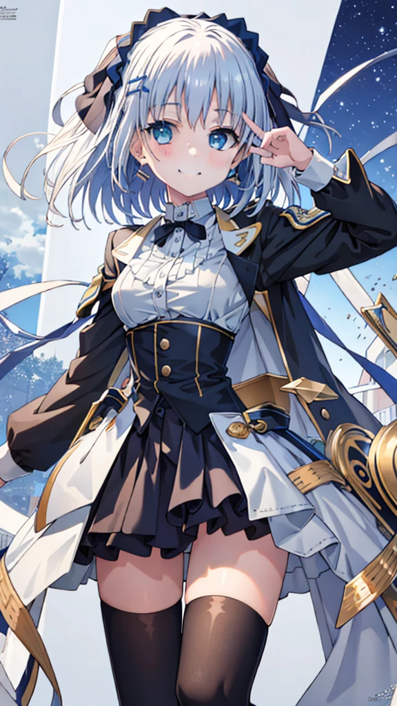 ​masterpiece、top-quality、The ultra -The high-definition、hight resolution、Transcendent Technique Illustration、perfect anatomia、8K、a beauty girl、a smile、Uniforms、Cute hairstyles、pretty pose