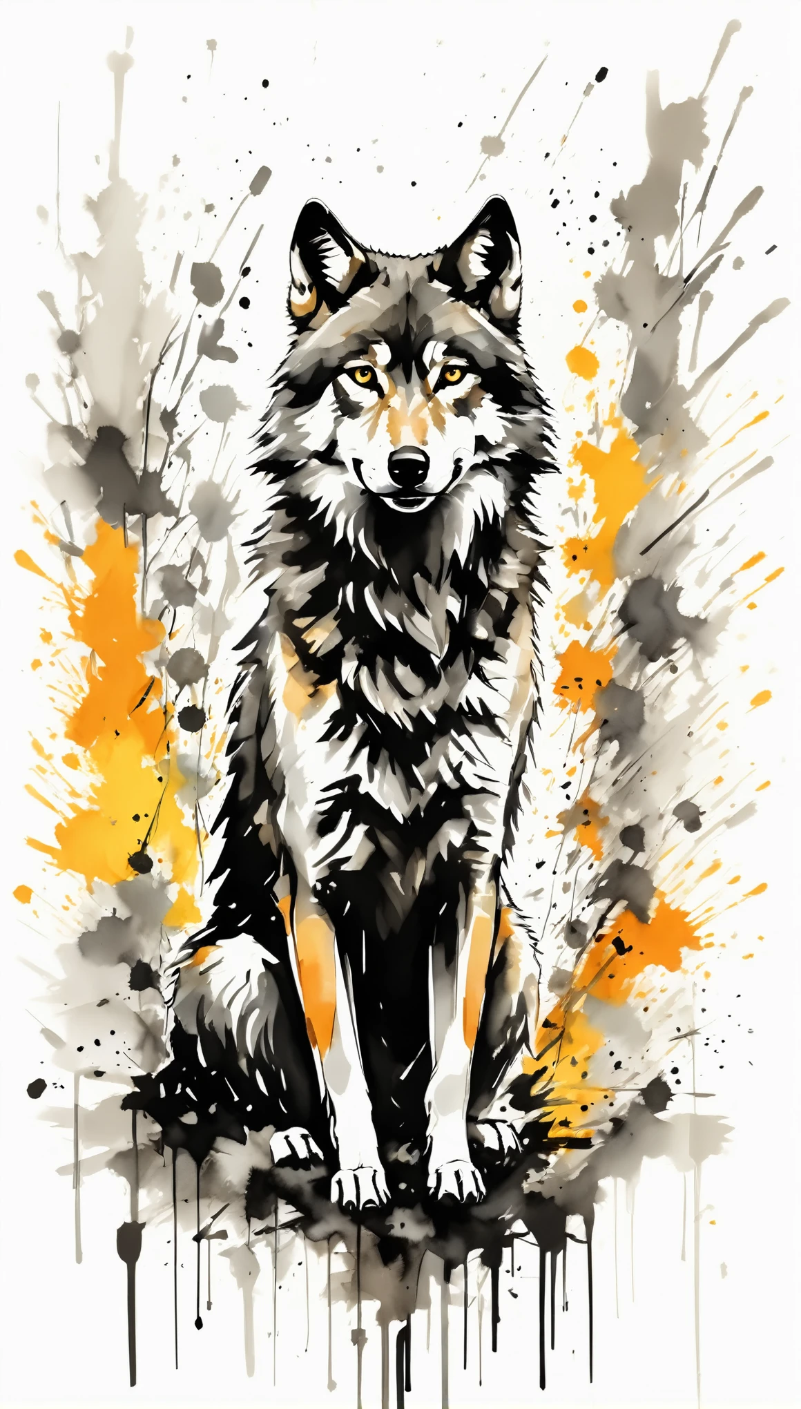 Vector Art, Colorful illustration with many North American gray wolves, In the center, Vibrant colors，Graffiti Art，ink splatter，Wild and unrestrained，rich and colorful，visual impact,Modern aesthetic super detailed,
