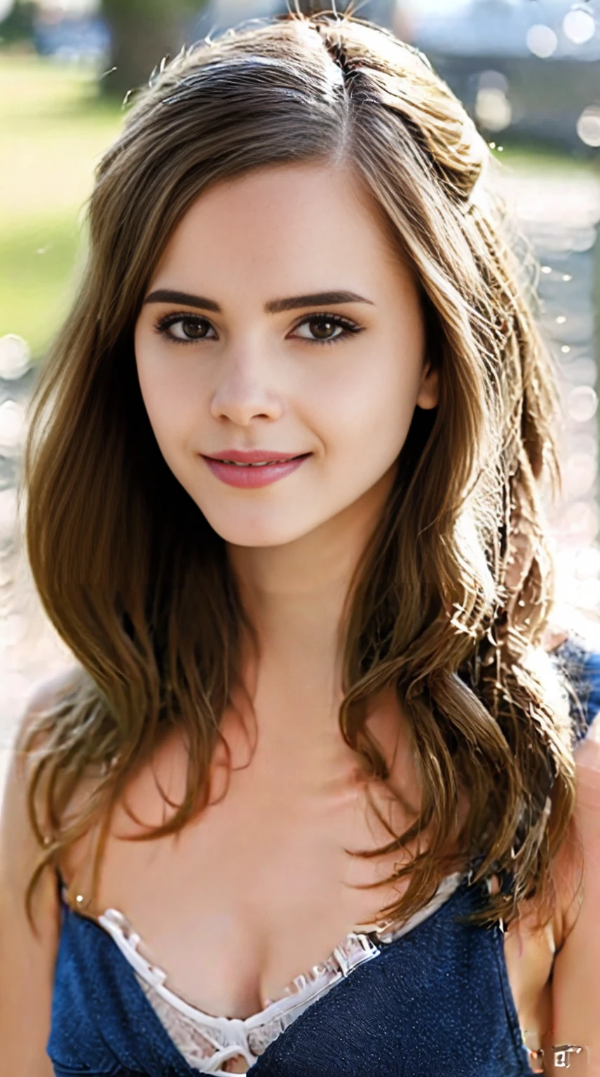 Very beautiful Englishwoman、pretty:1.5,21 years old、Big eyes、Attractive eyes、university student、Floral print bikini,micro bikini,A sunny day in the university garden、Are standing、ponytail、Looking at the camera:1.5、smile、White skin:1.5、Light makeup、whole body