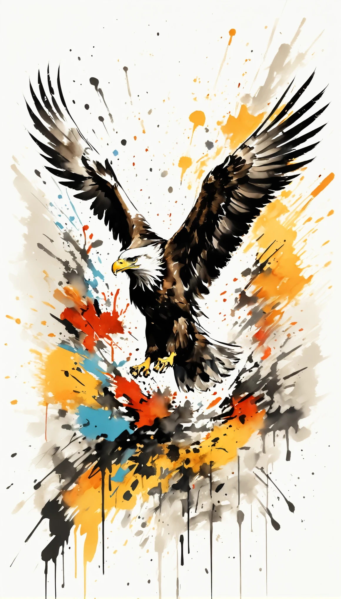 Vector Art, With many eagle color illustrations, In the center, Vibrant colors，Graffiti Art，ink splatter，Wild and unrestrained，rich and colorful，visual impact,Modern aesthetic super detailed,
