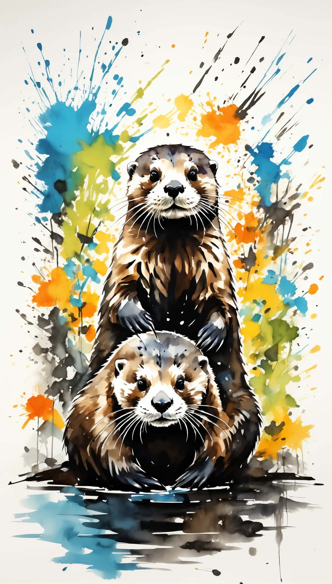Vector Art, Colorful illustration with lots of sea otters, In the center, Vibrant colors,Graffiti Art,ink splatter,Wild and unrestrained,rich and colorful,visual impact,Modern aesthetic super detailed,