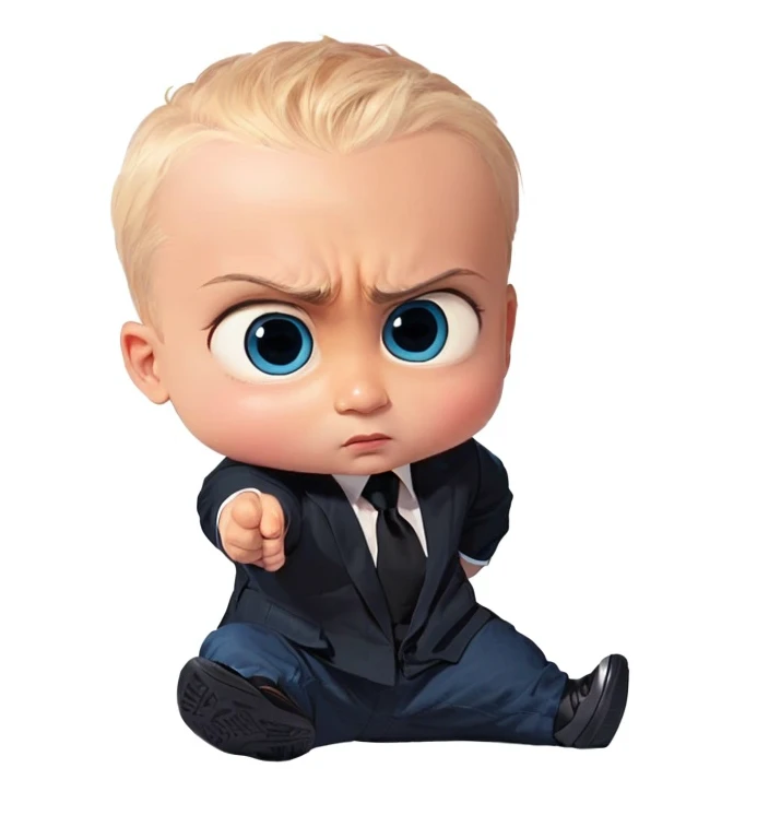 generate the ((Indian boss baby looking at viewer)), ((big cute eyes)), (((wearing blue shirt and black pant))), ((serious looking at viewer)), ((looking front viewer)), (((he showing index finger downward))), (((black hair))), (((baby serious, attitude face))), detailed face, high quality image, toon, chibi, barron trump, yan, Alex, Ivan, official art, handsome, serious look at viewer, business attire, cute Indian boy, (((wearing shoes))), cartoon image, menacing pose, information, good proportion, perfect composition, perfect body, perfect face,