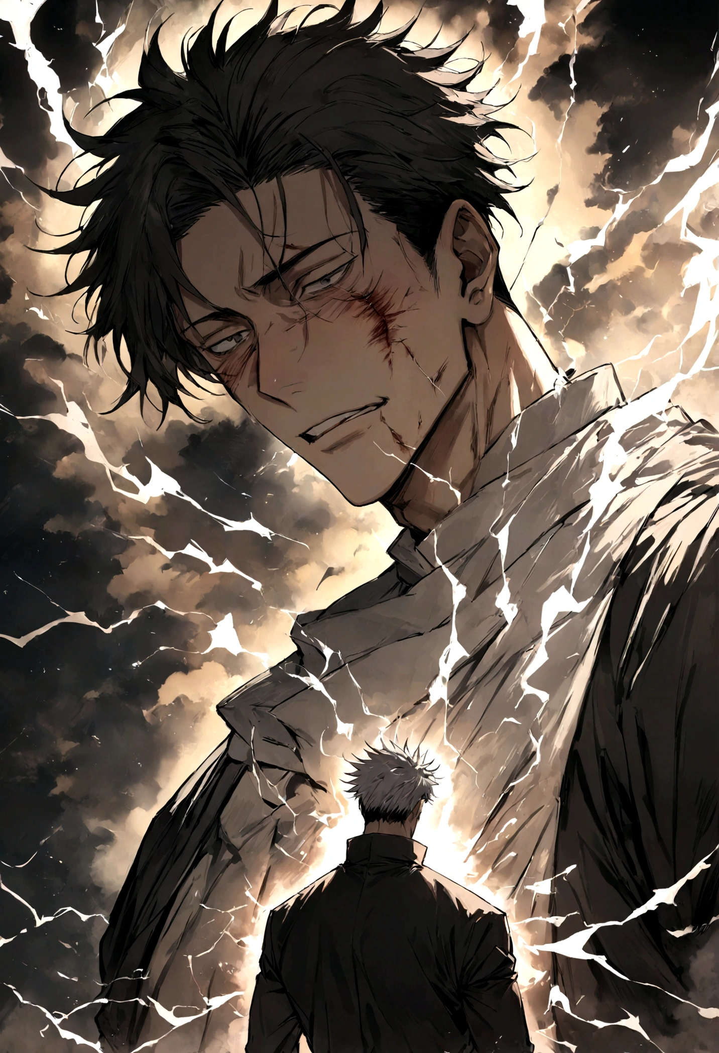 1 boy, Men&#39;s Center, Satoru gojou,Jujutsu Kaisen、Injury, electricity,, masterpiece, highest quality, so beautiful,