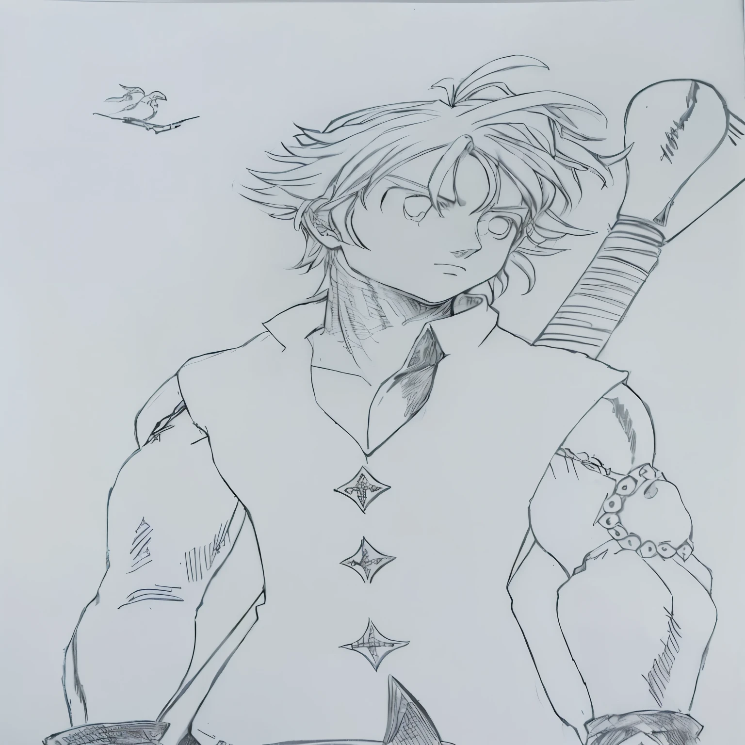 drawing of a man with a sword and a bird on a table, demon slayer rui fanart, inspirado em Yumihiko Amano, inspirado em Okumura Masanobu, inspirado em Ito Ogura Yonesuke, handsome guy in demon slayer art, inspirado em Okumura Togyu, personagem de estilo anime, kentaro miura manga style