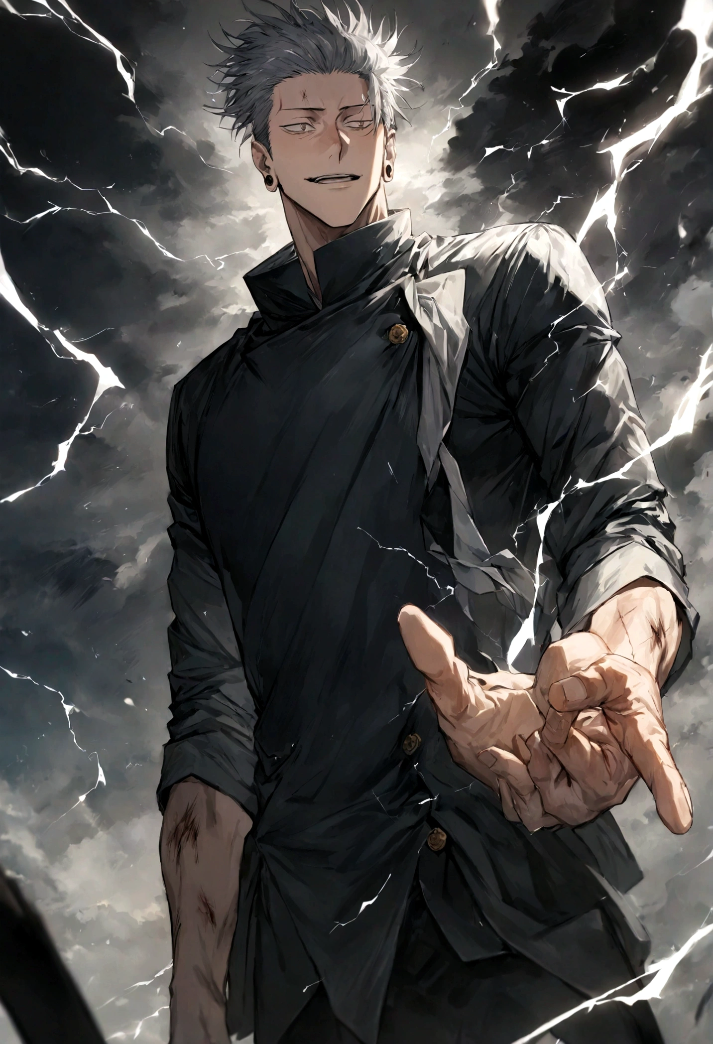 1 boy, Men&#39;s Center, Satoru gojou,Jujutsu Kaisen、Injury, electricity,, masterpiece, highest quality, so beautiful