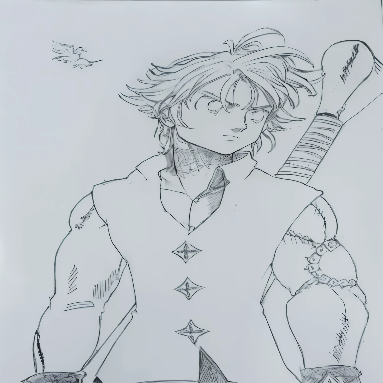 drawing of a man with a sword and a bird on a table, demon slayer rui fanart, inspirado em Yumihiko Amano, inspirado em Okumura Masanobu, inspirado em Ito Ogura Yonesuke, handsome guy in demon slayer art, inspirado em Okumura Togyu, personagem de estilo anime, kentaro miura manga style