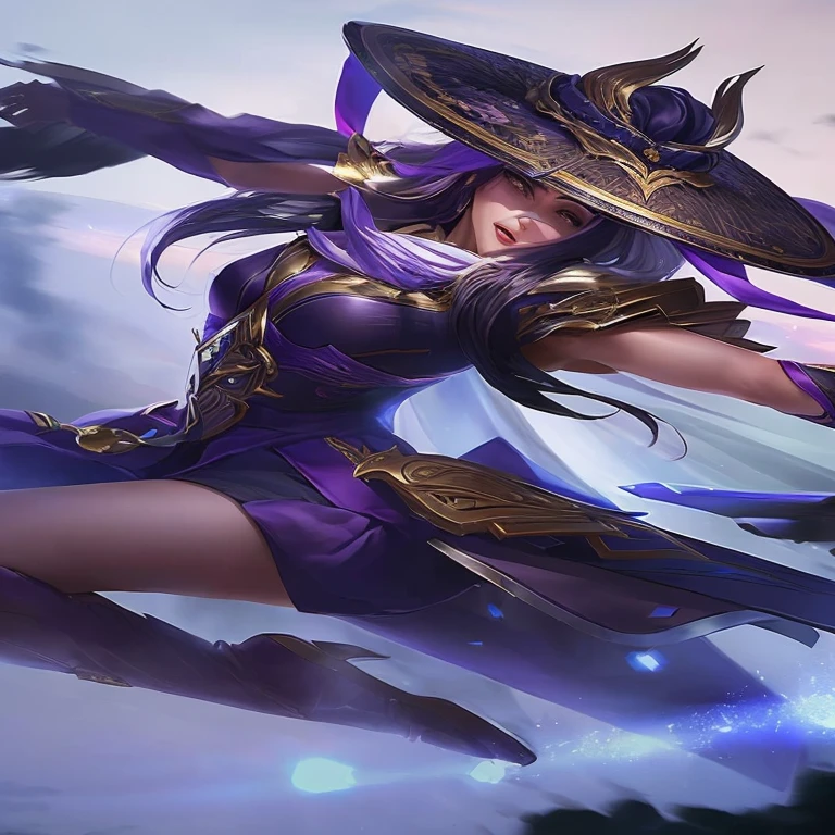 arafed image of a woman in a purple outfit flying