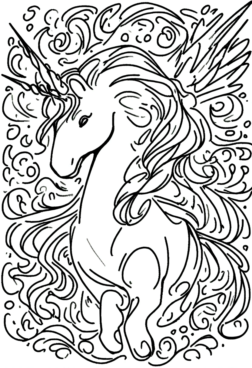 unicorns ,coloring page for kids, no color, white background