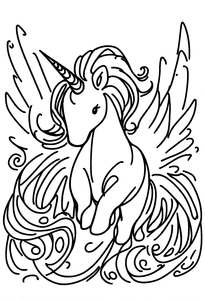 unicorns ,coloring page for kids, no color, white background