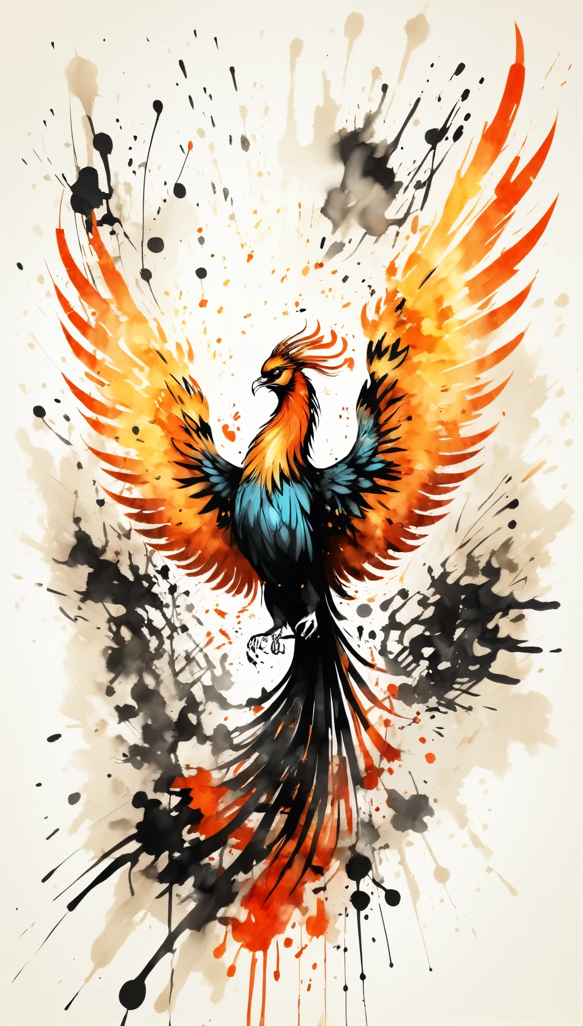 Vector Art, With colorful illustration of Fire Phoenix, In the center, Vibrant colors,Graffiti Art,ink splatter,Wild and unrestrained,rich and colorful,visual impact,Modern aesthetic super detailed,