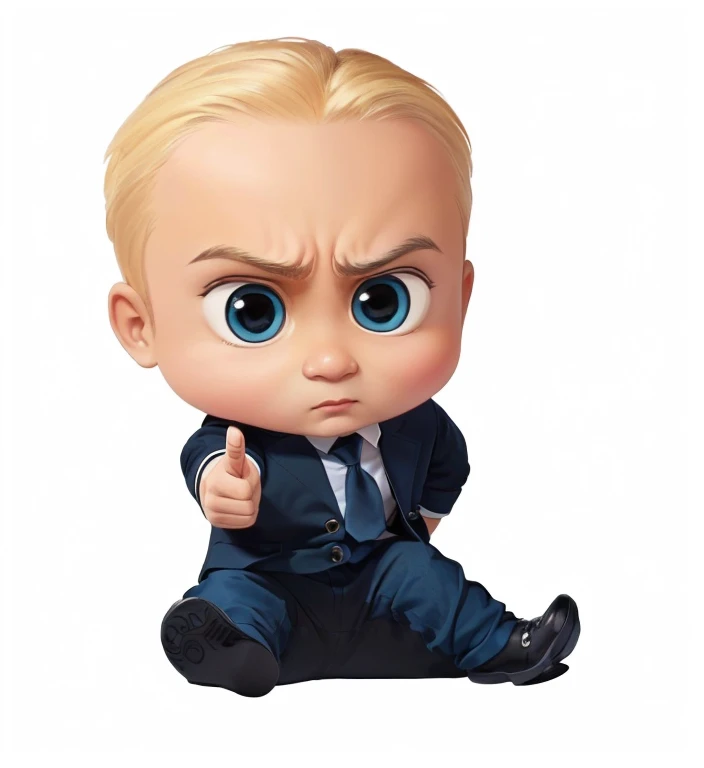 generate the ((Indian boss baby looking at viewer)), ((big cute eyes)), (((wearing blue shirt and black pant))), ((serious looking at viewer)), ((looking front viewer)), (((he showing index finger downward))), (((black hair))), (((baby serious, attitude face))), detailed face, high quality image, toon, chibi, barron trump, yan, Alex, Ivan, official art, handsome, serious look at viewer, business attire, (((showing index finger downward))), cute Indian boy, (((wearing shoes for two legs))), cartoon image, menacing pose, information, good proportion, perfect composition, perfect body, perfect face,