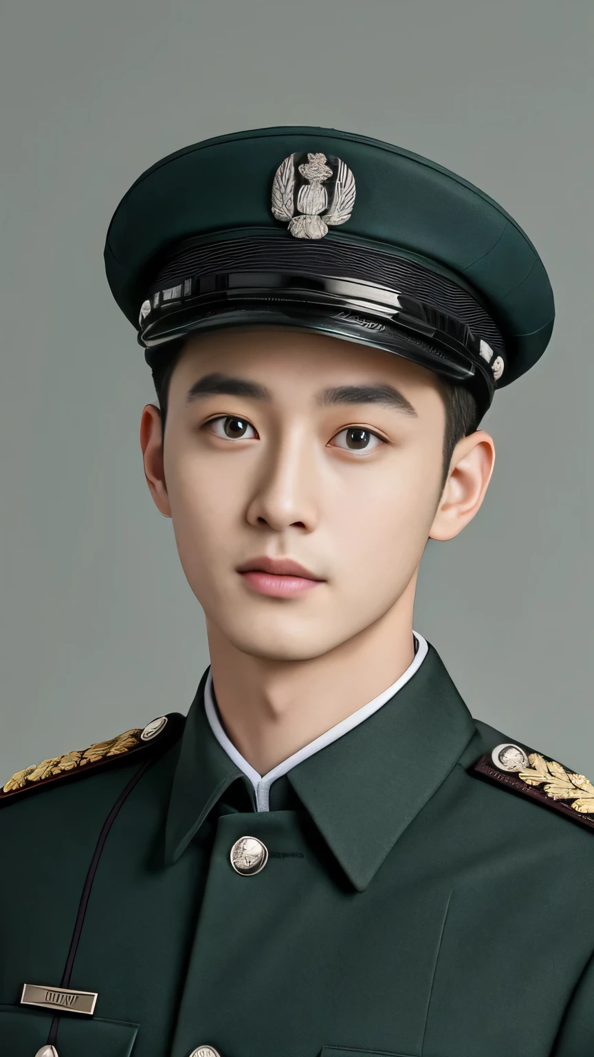arafed man in a Uniform posing for a picture, wearing Uniform, wearing a Uniform, Uniform, military uniform, in Uniform, uniform, cai xukun, Embroidered uniform guard, Wearing military uniform, yanjun chengt, Wearing full uniform, officer uniform, Unified background, Wearing a general\of,Army green military uniform,Close-up photo,