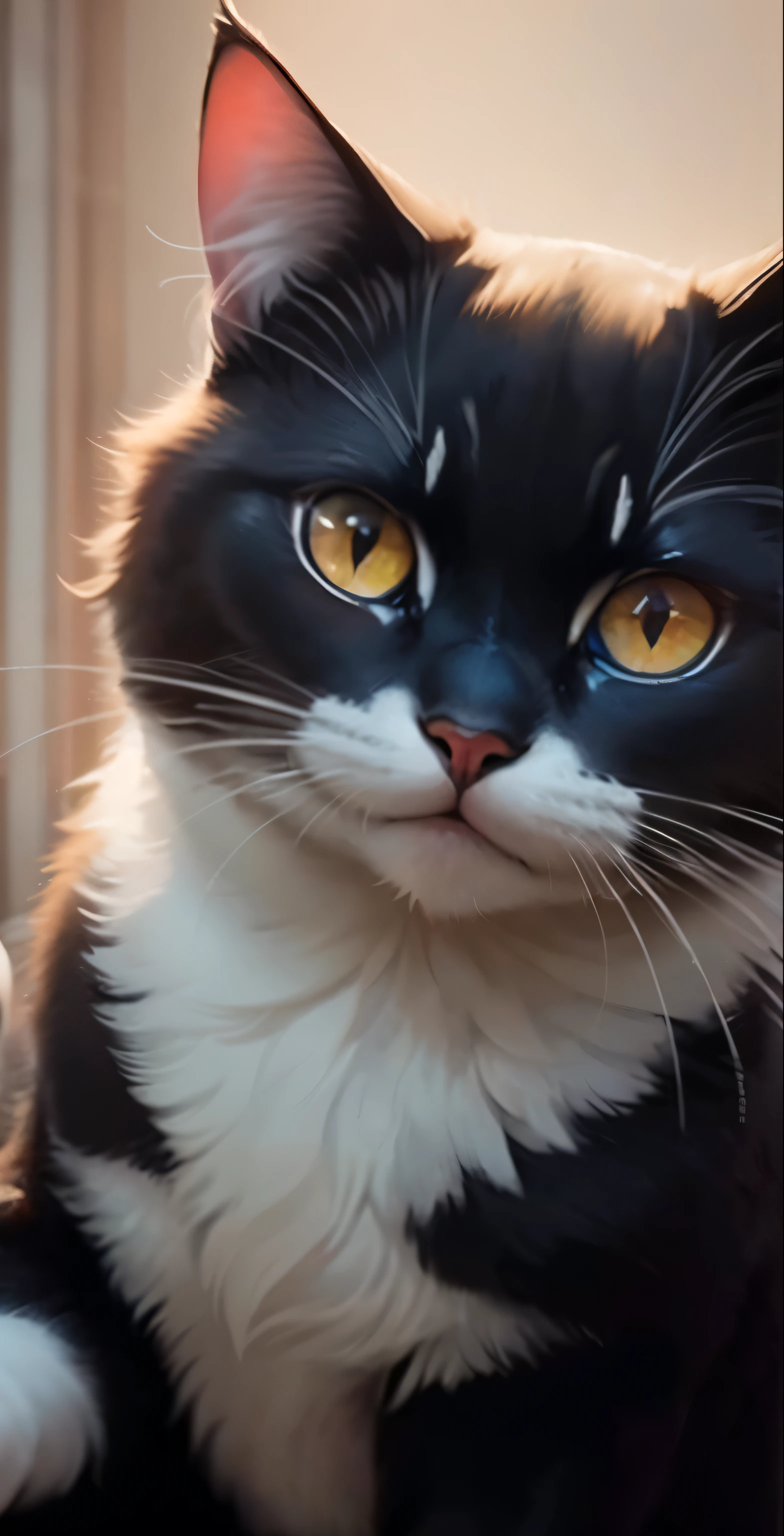 A playful, curious cat with glowing sharingan eyes, soft black fur, and twitching whiskers, captured in a vibrant, artistic watercolor illustration with exquisite details, dreamlike atmosphere, and energetic movements, best quality, 4k, high resolution, vivid colors