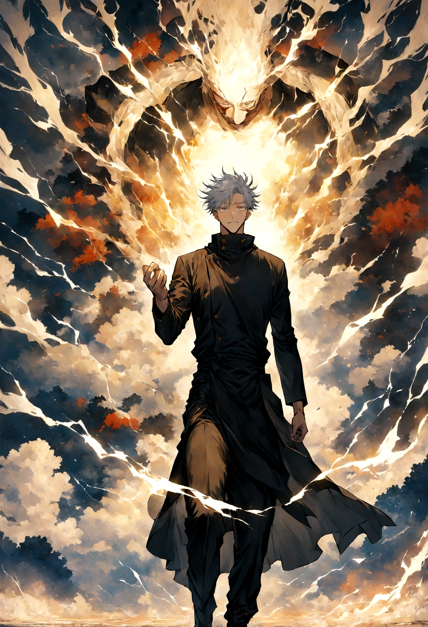 1 boy, Men's Center, Satoru gojou,Jujutsu Kaisen、Injury, electricity,, masterpiece, highest quality, so beautiful,
